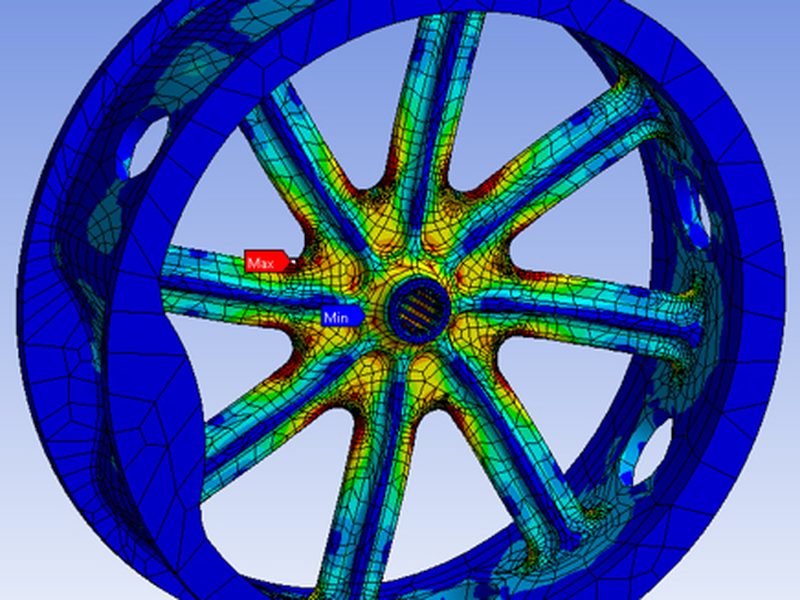 Finite element stress analysis model of a wheel structure
